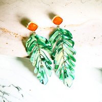 Palm Leaf Earrings Tropical Earring Orange Statement Green Boho Bridal Beach Wedding Jewelry | Etsy (US)