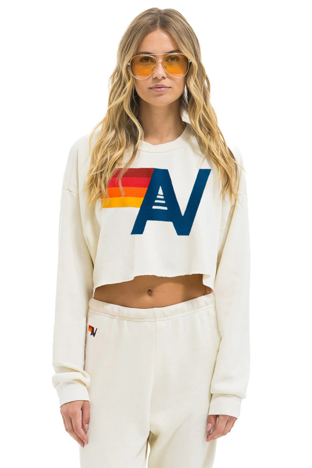 LOGO CROPPED CREW SWEATSHIRT RELAXED - VINTAGE WHITE | Aviator Nation