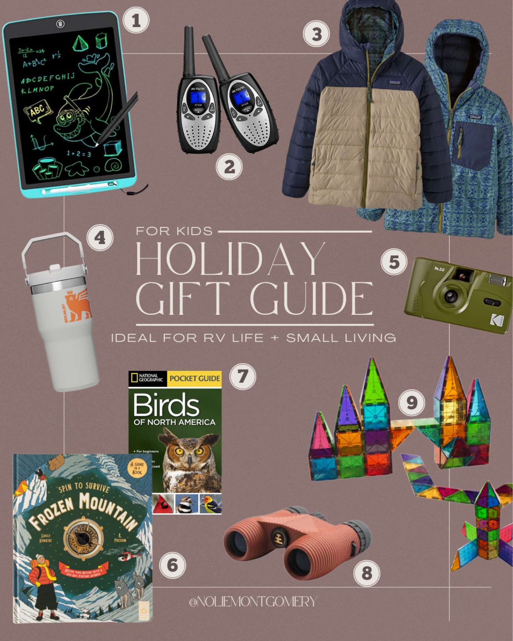A holiday gift guide for kids to encourage imagination and exploration. 🐛🔬🥾📚 Made with small living and RV life in mind. 

TAGS: reusable sketch pads. Walkie talkies. Hiking gifts. Kids reversible jacket. Kids rain jacket. Stanley cup for kids. Cup with handle and pop up straw. National Geographic bird guide. Frozen mountain survival book. Reusable film camera. Kid’s camera. Game books. Children’s binoculars. Magnetic tiles. Magna tiles for kids. Toys for kids. Gift ideas for children. Gift ideas for kids. Outdoorsy kids. Gift guide for kids. 

#LTKHoliday #LTKGiftGuide #LTKkids
