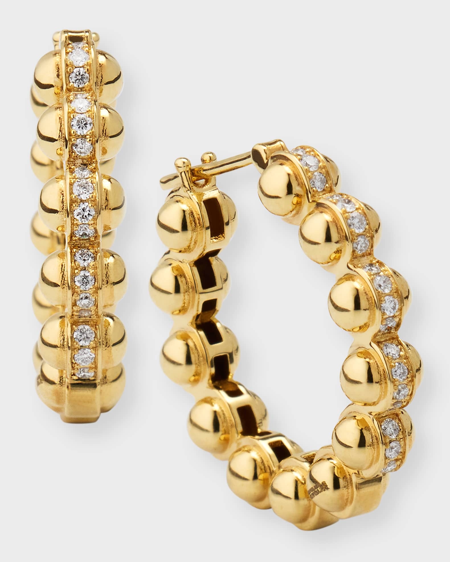 18K Yellow Gold Atom Diamond Hoop Earrings | Neiman Marcus