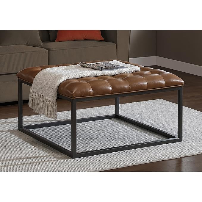 Healy Saddle Brown Contemporary Leather Tufted Ottoman | Amazon (US)