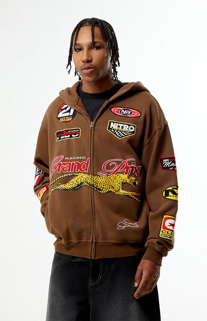 Men's Grand Prix Full Zip Hoodie in Brown - Size Medium | PacSun