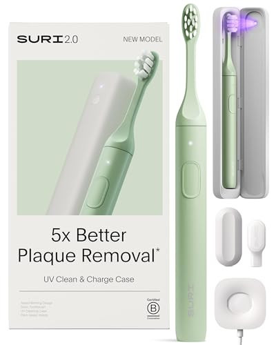 SURI 2.0 New Sonic Electric Toothbrush with Pressure Sensor & UV-Cleaning Travel Case | 40+Day Battery | Electric Toothbrush for Adults | Travel Toothbrushes | Tooth Brush | Green | Amazon (US)