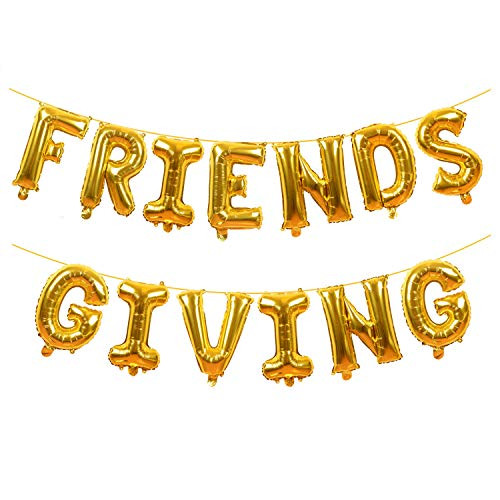 Friendsgiving Decorations Gold Foil Letter 16 Inches Tall Balloons Banner Thanksgiving Friends Party Backdrop | Amazon (US)