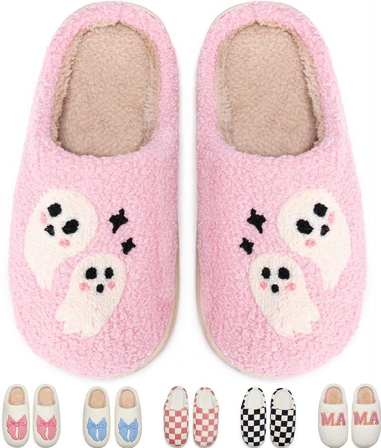 Cute Bow House Slippers Memory Foam Fuzzy Shoes for Women Non-Slip Warm Indoor Outdoor | Amazon (US)