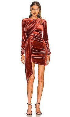 Michael Costello x REVOLVE Hollie Mini Dress in Rust from Revolve.com | Revolve Clothing (Global)