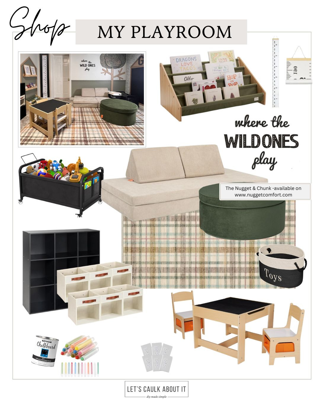 Shop the playroom I created for my grandson. Toy Storage. Playroom Rug. Kid book case. Play table. Growth Chart. 

 