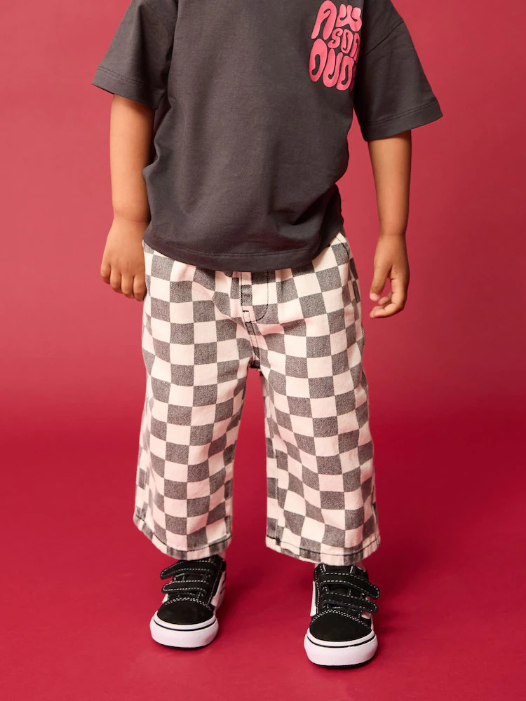 Black/White Checkerboard Pull On Wide Trousers (3mths-7yrs) | Next US
