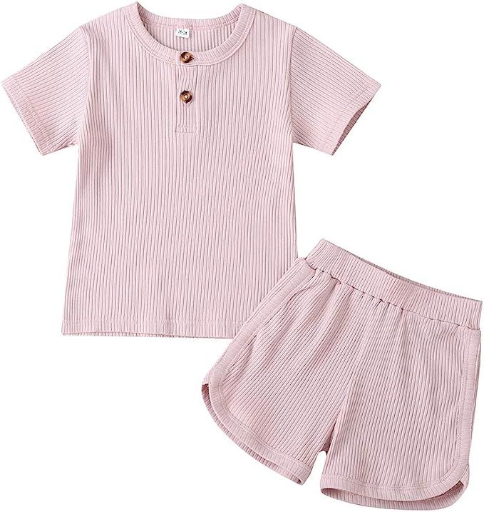 Toddler Baby Boy Girl Clothes Set Unisex Infant Long Sleeve T-Shirt Top + Pants Ribbed Sleepwear ... | Amazon (US)