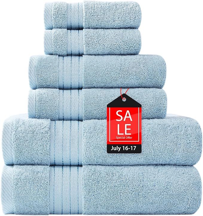 COZYART Light Blue Towels Sets for Bathroom 6Pcs, Turkish Cotton Bath Towels Set Soft Highly Abso... | Amazon (US)