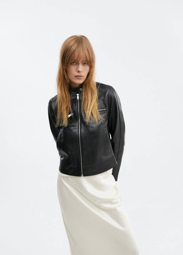 Leather jacket with symmetrical zipper -  Women | Mango USA | MANGO (US)