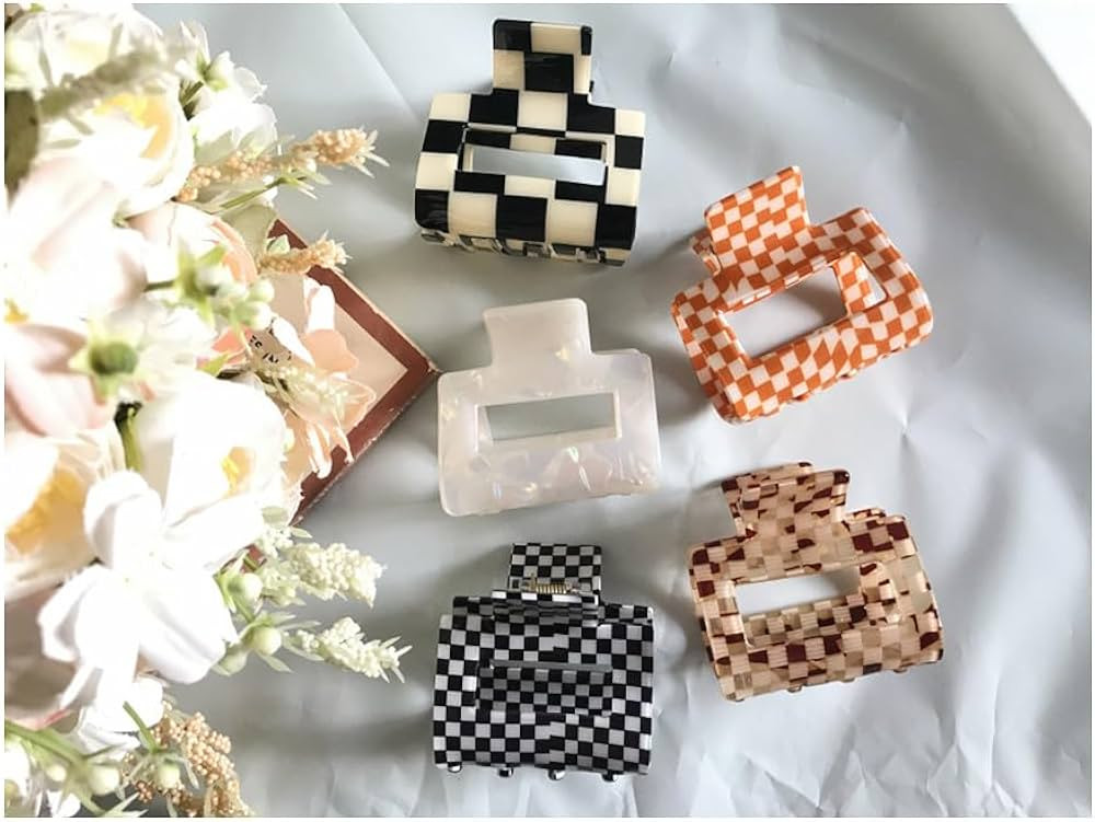 Checkered Hair Claw Clips for Thick Hair Square Hair Clips for Styling Claw Clamps Rectangle Hair... | Amazon (US)
