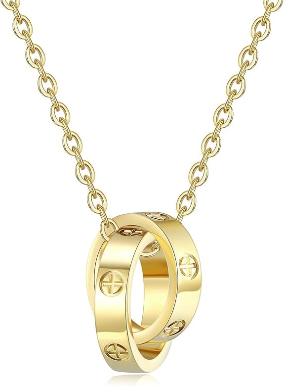 Love Necklace, Interlocking Circle Necklace, Dainty Gold Pendant Necklace for Women,Fashion Frien... | Amazon (US)