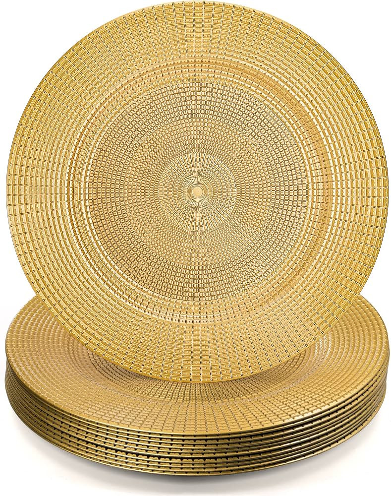12 Pack Gold Charger Plates for Dinner Plates, 13" Round Plastic Chain Shaped Charger Service Pla... | Amazon (US)