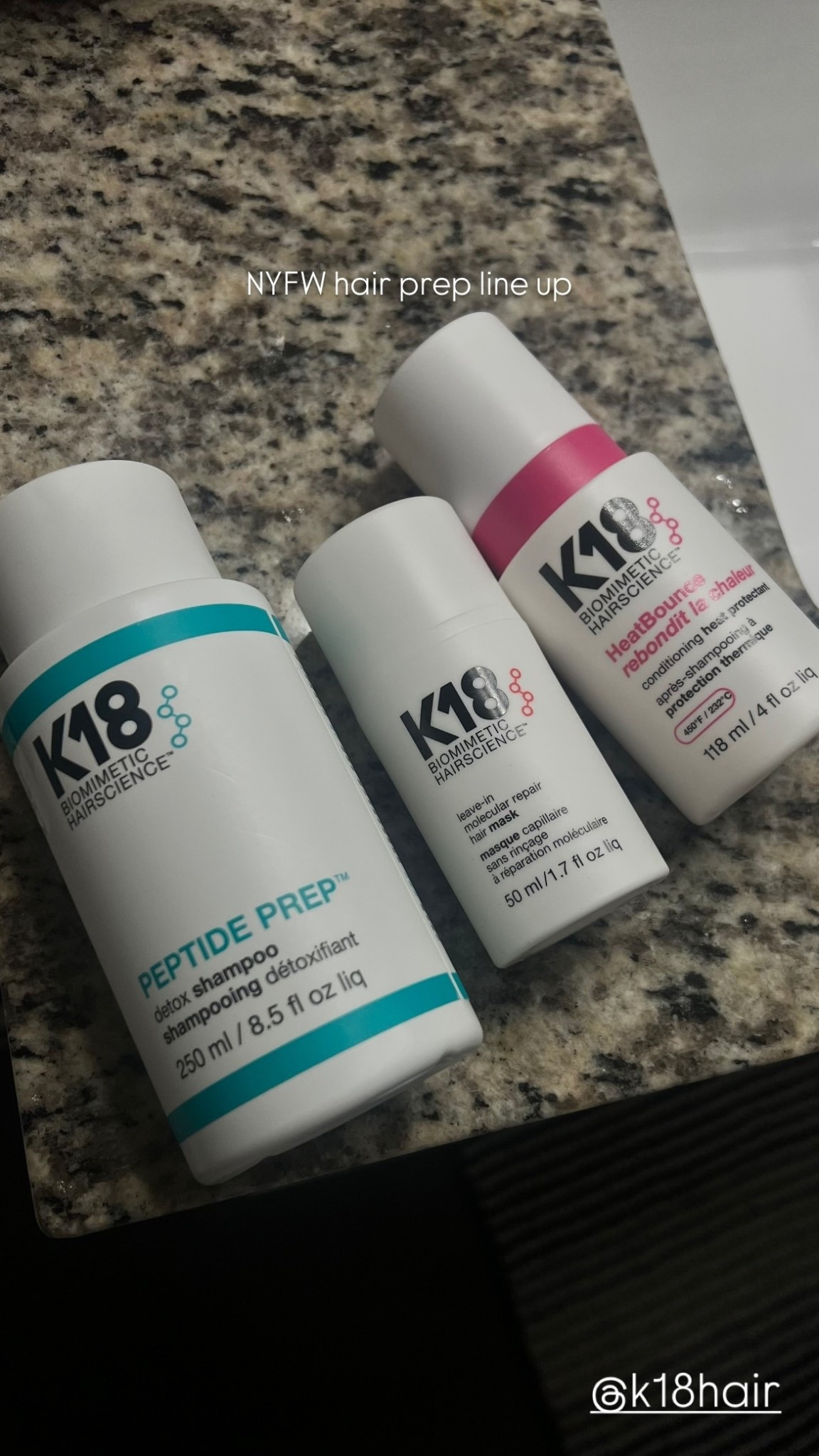 NYFW hair prep line up with @K18

K18 is the best brand when you’re prepping for a protective style. The Peptide Prep Detox shampoo is amazing and getting all that product build up off your scalp. The Leave In is my favorite bonding treatment to help repair and damage (and prevent it) and the new HeatBounce heat protectant to protect from any heat damage while blow drying 

Type 4 natural textured hair 