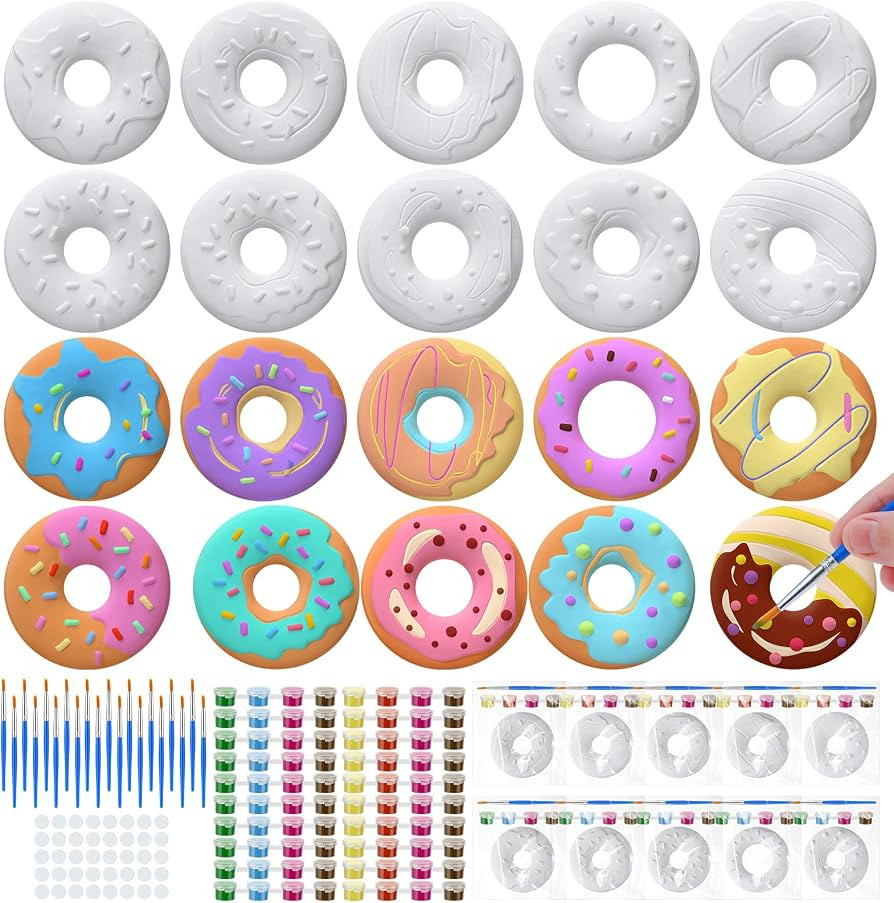 Simgoing 20 Set Donut Ceramic Painting Kit DIY Ceramic to Paint Your Own Donut Figurines Unpainte... | Amazon (US)