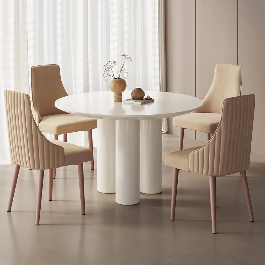 46" White Round Dining Table Set for 2, 4, 4 Seat Dining Room Table with Chairs Sets, Comfy Elast... | Amazon (US)