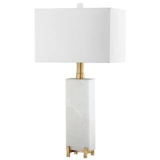SAFAVIEH Sloane Alabaster 30 in. White/Brass Gold Table Lamp with Off-White Shade TBL4065A | The Home Depot