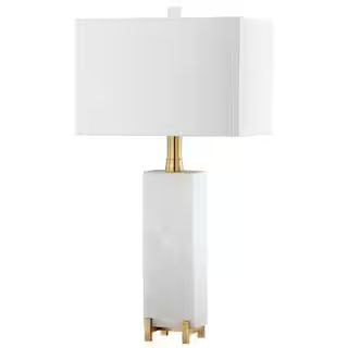 SAFAVIEH Sloane Alabaster 30 in. White/Brass Gold Table Lamp with Off-White Shade | The Home Depot