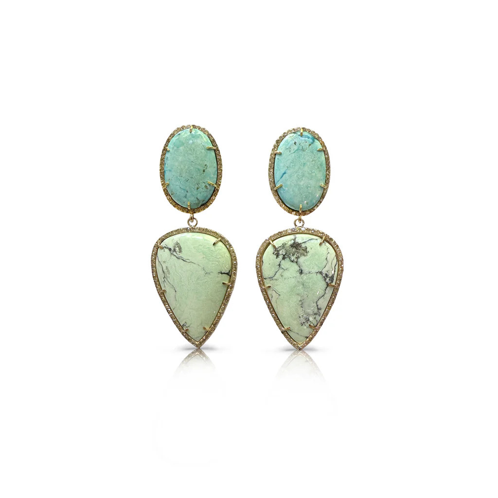 14k Turquoise and Variscite Double Drop Earrings | S. Carter Designs