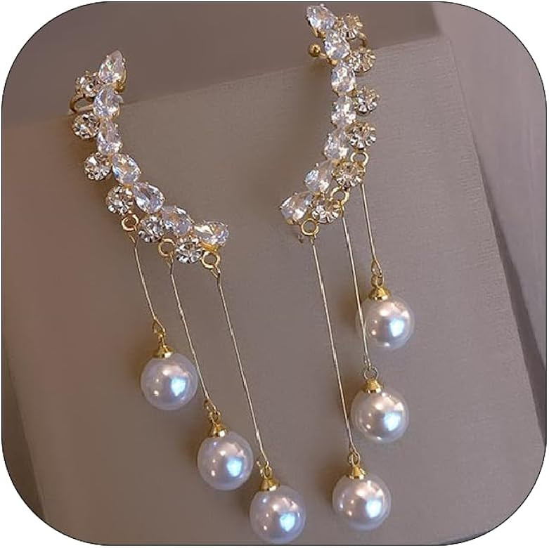 14K Gold Plated Long Pearl Earrings for Women White Pearl Drop Dangle Earring Hypoallergenic Eleg... | Amazon (US)