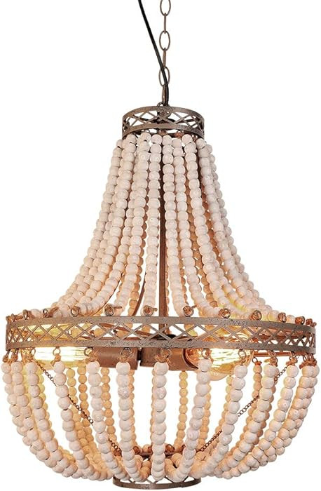 FIRVRE 3-Lights Wood Beaded Chandelier,Farmhouse Wood Beaded Chandelier,Vintage Antique Rustic Bo... | Amazon (US)