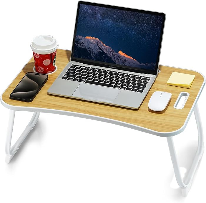 Laptop Bed Desk, Foldable Lap Desk, Portable Lap Table, Laptop Stand with Cup Holder & Tablet Slo... | Amazon (US)