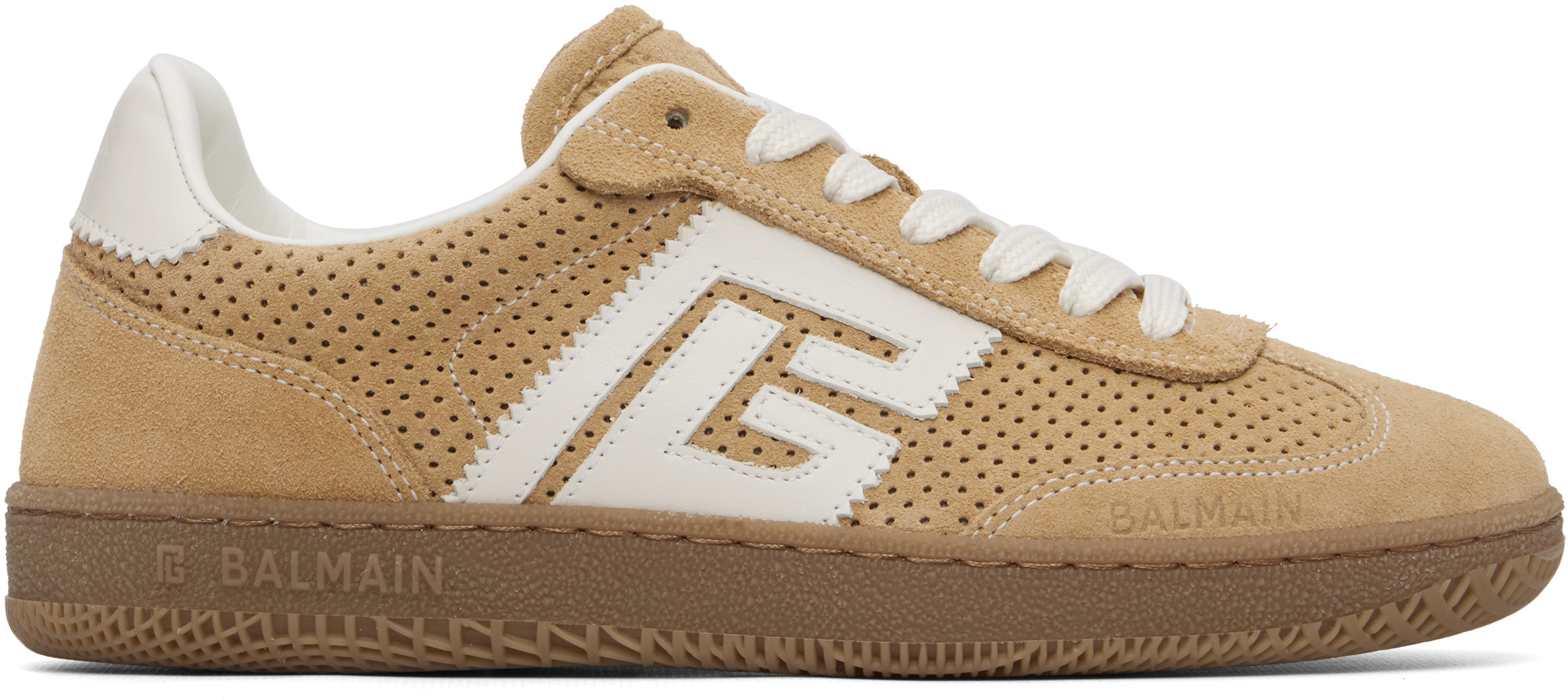BALMAIN Beige Suede Balmain Swan Sneakers | SSENSE