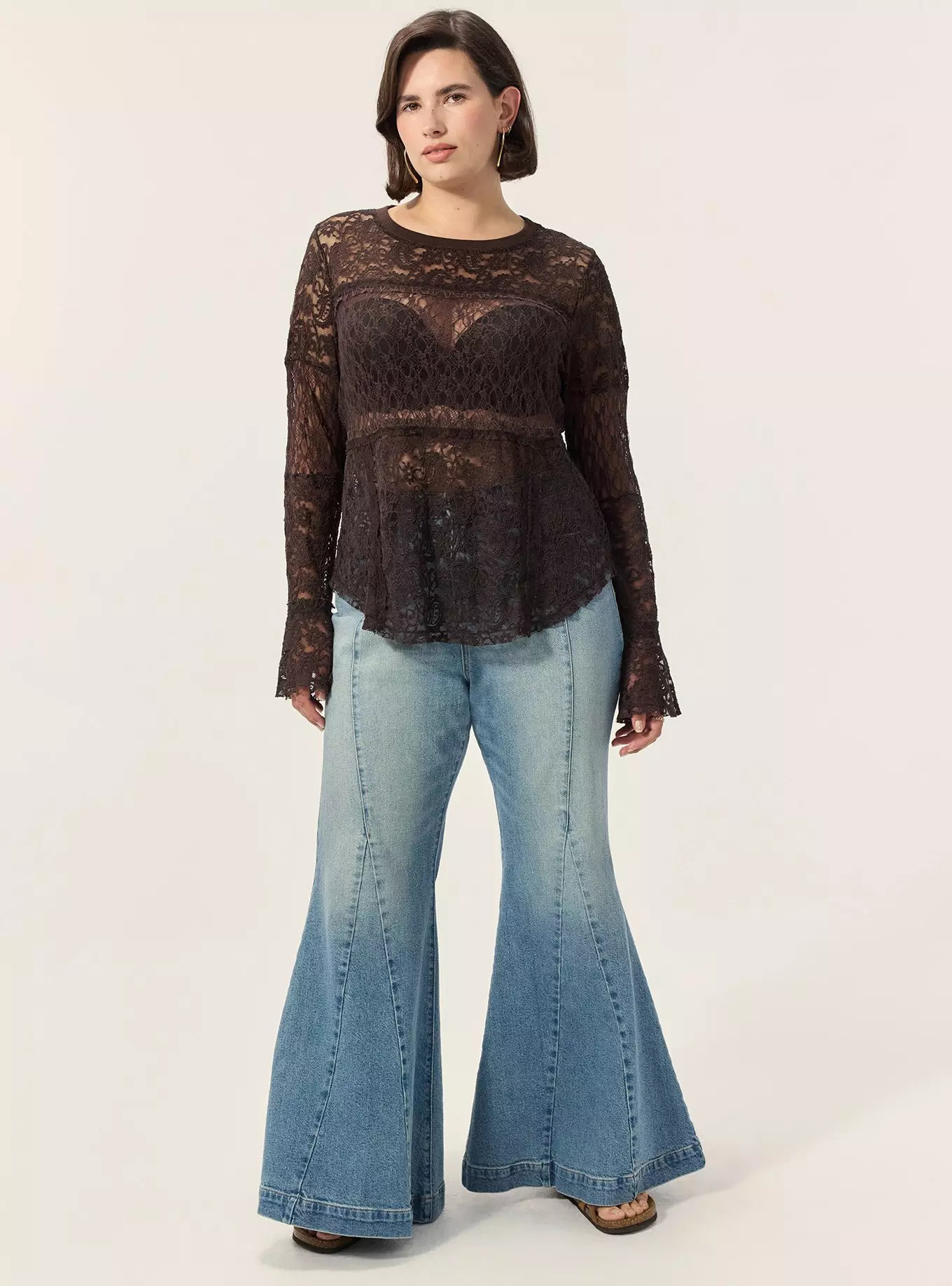 Festi Mixed Lace Bell Sleeve Top | Torrid (US & Canada)