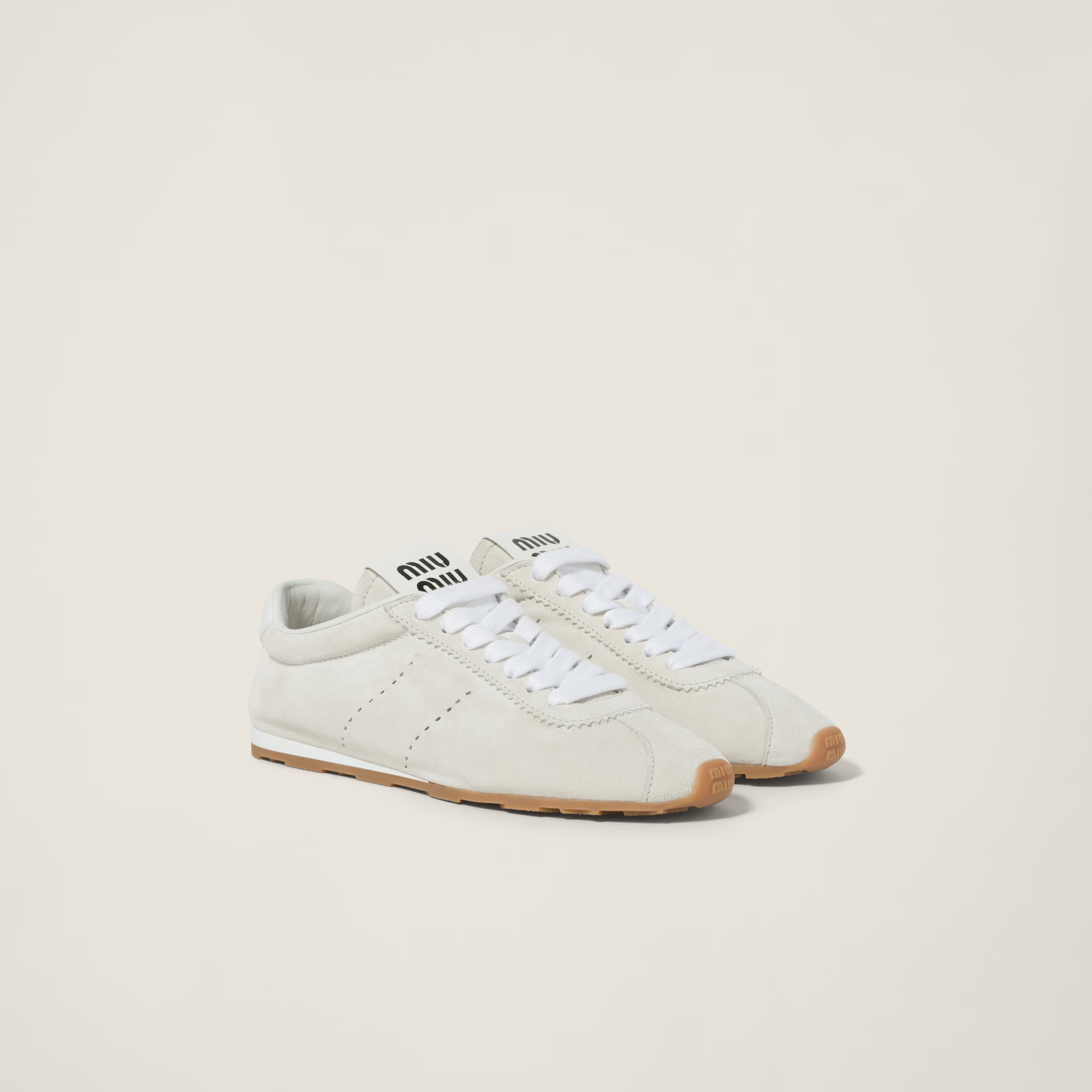 White Plume Suede Sneakers | Miu Miu | Miu Miu US