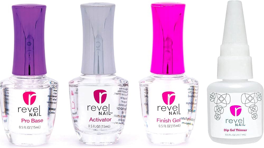 Revel Nail Dip Powder Liquid Set - Dip Powder Base Coat, Activator, Finish Gel & Gel Thinner, Dip... | Amazon (US)