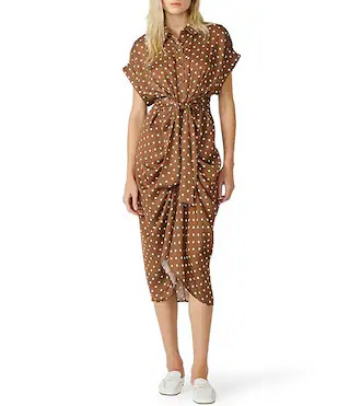 Tori Polka Dot Point Collar Short Kimono Cuff Sleeve Tie Front Midi Shirt Dress | Dillard's