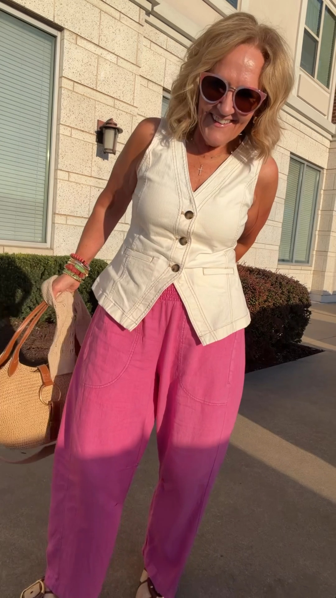 Vest size medium 
My pink pants are limited wearing size small reg but I love the athleta pink too. I wear a medium petite in those 

20% off my necklace stack code TAKE20 Electric picks 
20% off my bracelets code NANETTE20
10% off my bag code NANETTE


#LTKPetite #LTKOver40 #LTKootd