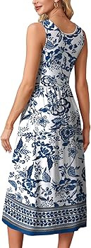 WIHOLL Summer Dresses for Women Flowy Casual Midi Dress Beach Vacation Sundresses with Pockets | Amazon (US)