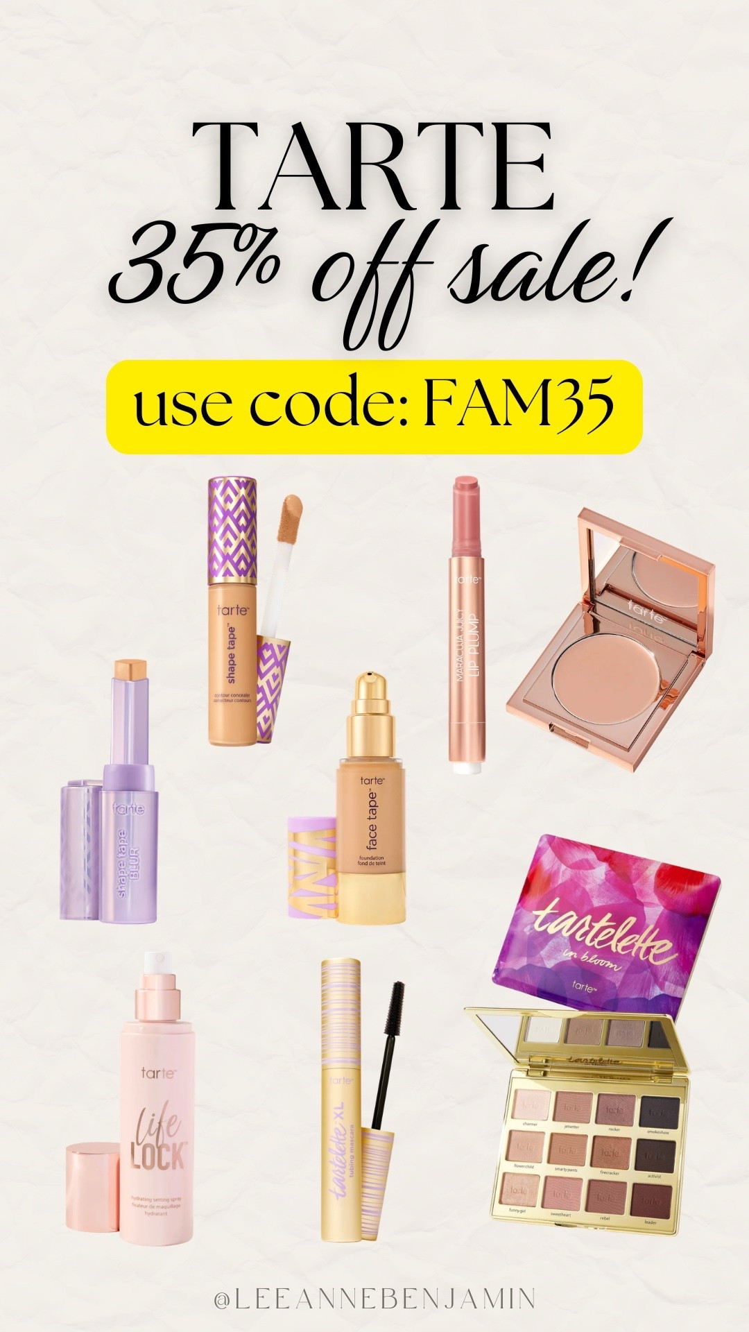 Sitewide Tarte sale! Get 35% off by using code FAM35! 

#LTKdayinmylife #LTKBeauty #LTKSaleAlert