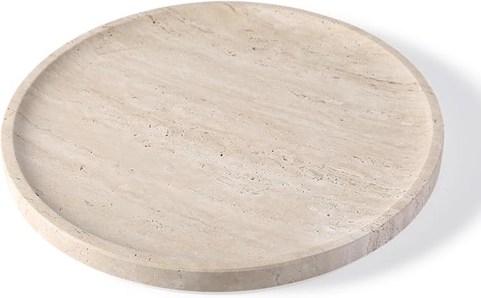 Koville Natural Travertine Tray for Home Decor, 10 Inch Round Serving Tray for Kitchen and Coffee... | Amazon (US)