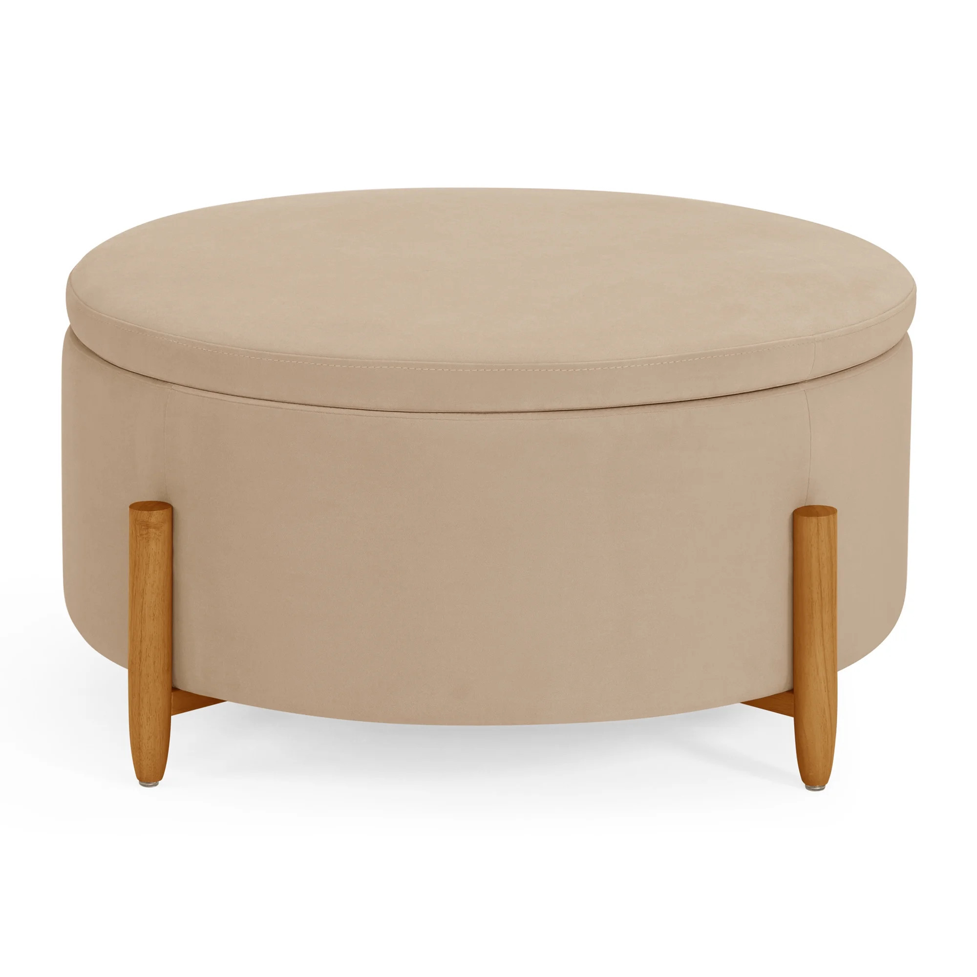 Better Homes & Gardens Springwood Round Storage Ottoman, Beige Velvet | Walmart (US)