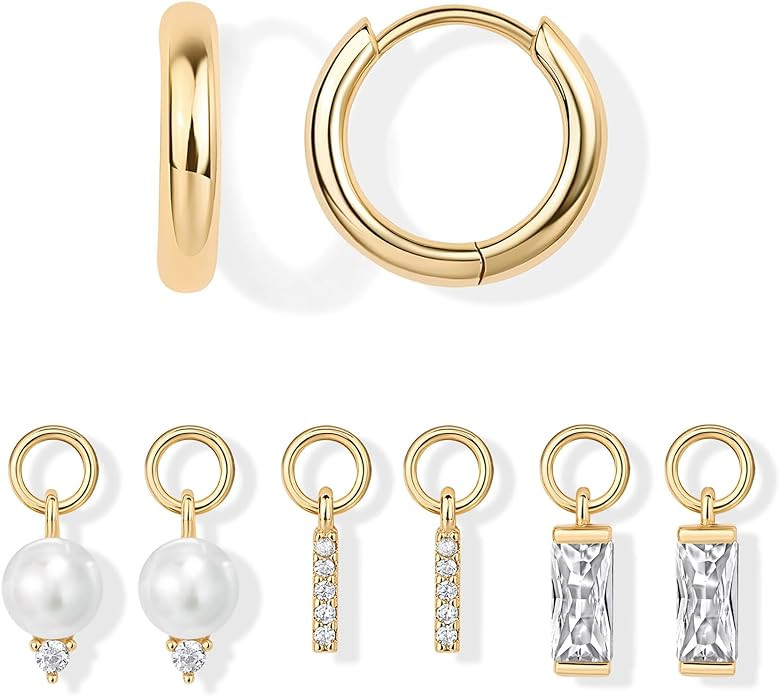 PAVOI 18K Gold Plated Huggie Earrings and Charm Set for Women | Mix and Match Earring Pack with C... | Amazon (US)