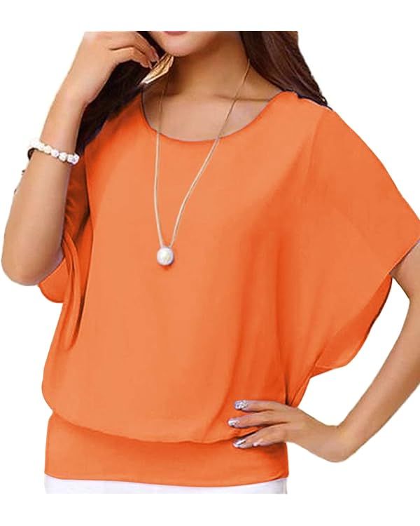 VIISHOW Women's Summer Loose Casual Short Sleeve Chiffon Top T-Shirt Blouse | Amazon (US)