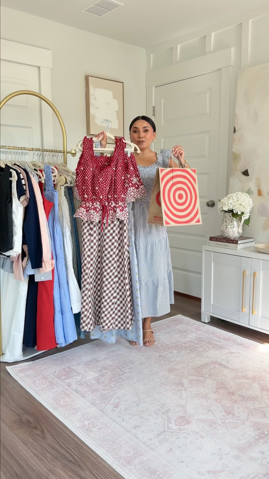 Target New Arrivals - Designer Look but Under $50!
For reference: I’m 5’0, petite, 32b bra size, and 2/26 in bottoms, pear shaped. 
*Everything I share is unaltered! TTS means true to size. Between size 5-6.5 in shoes

Blue smocked dress size xxs regular TTS


Blue floral strapless dress size xs TTS
Clear heels size 5 TTS
Navy sweater size xs TTS

Red eyelet top size xxs TTS
Red eyelet skort size xs TTS
White boots - old, similar linked

Brown gingham dress size xs TTS
Clear heels size 5 TTS

White top size xs TTS
Brown skirt size xs TTS
Clear sandals size 5 TTS

White dress size xs TTS
Brown sandals are Hermes, similar linked

#LTKgrwm #LTKootd #LTKPetite