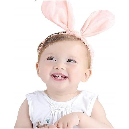 RQJ Baby Girls Rabbit Ear Headband Bunny Headwrap Infant Headwear Turabn Hair Band Halo (Pink) | Amazon (US)