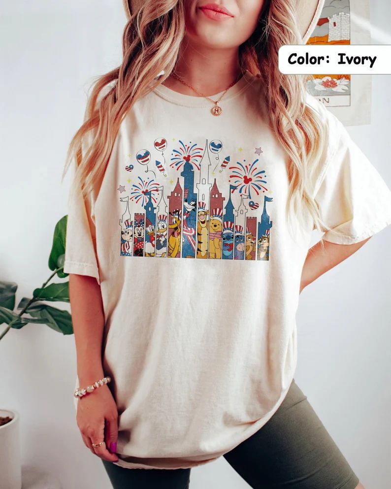 Retro Disney Happy 4th of July T-shirt, Castle Mickey And Friends Shirt, Disney Holiday Shirt, Di... | Etsy (US)