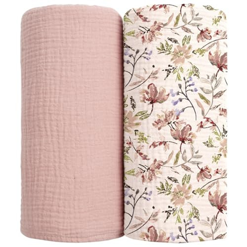 lulumoon Muslin Swaddle Blankets for Baby: Soft Cotton Newborn Receiving Blankets - Floral Print Nursery Gift Set for Baby Girls(Sand Flower) | Amazon (CA)