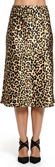 Modenaire Leopard Print Bias Cut Satin Midi Skirt | Nordstrom | Nordstrom