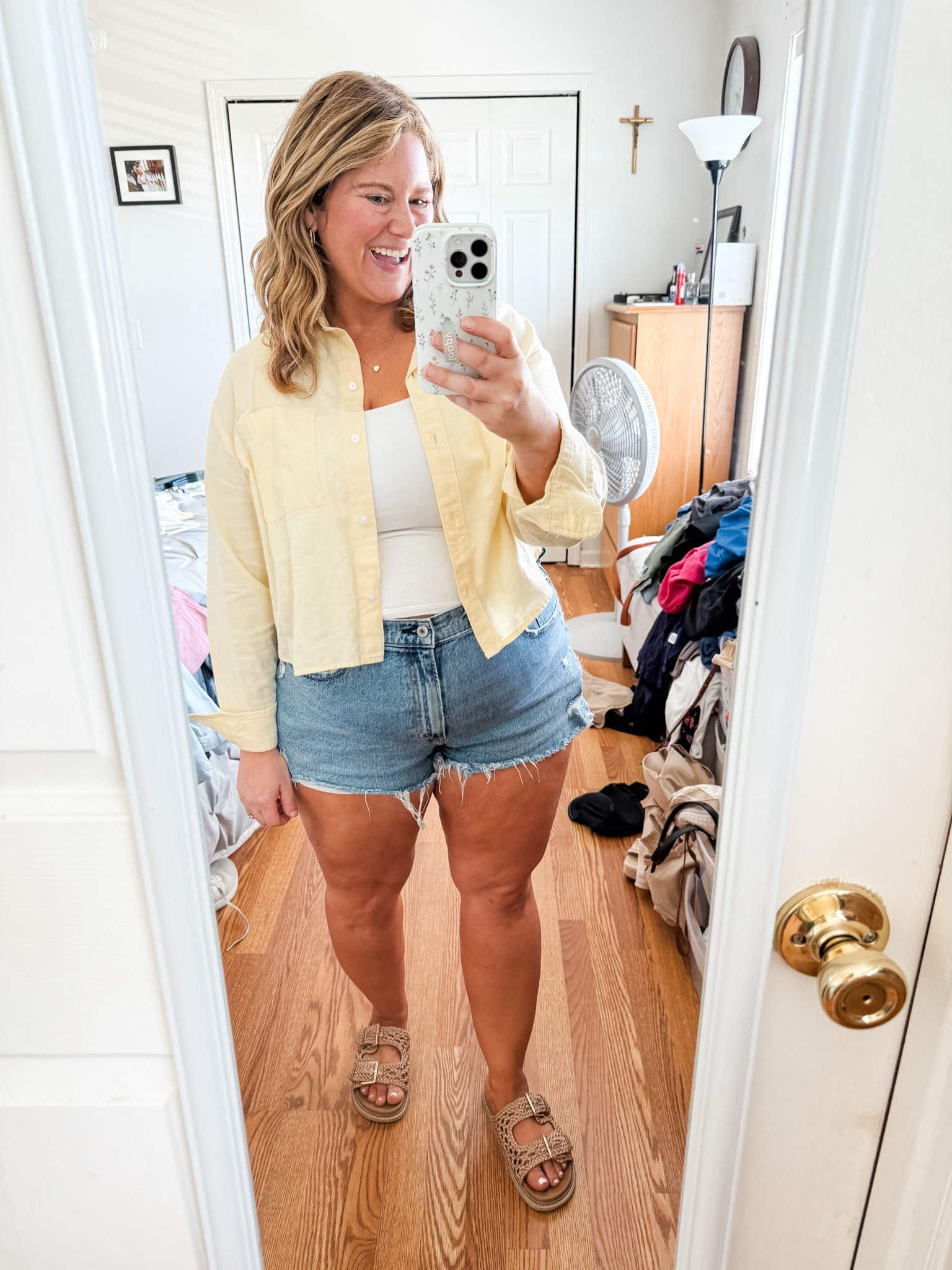 Wearing an XL in my tank and a 33 in my denim shorts.  Cropped yellow button down is older so I linked similar options that are available.

#LTKootd #LTKMidsize #LTKSeasonal