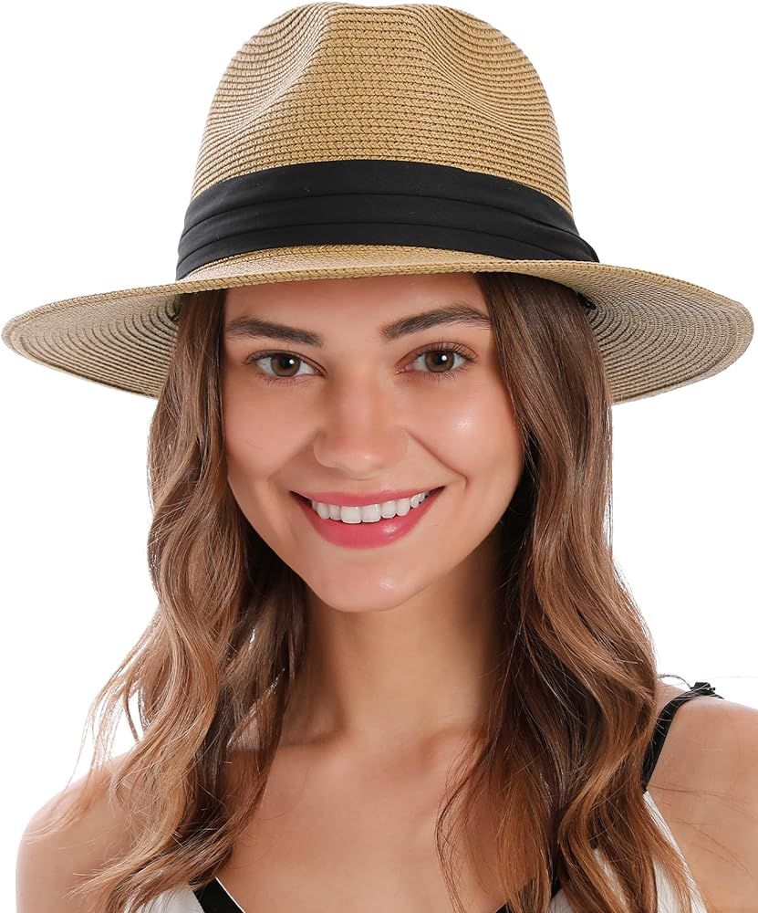 Simplicity Mens Women's Wide Brim Straw Panama Sun Hat | Amazon (US)