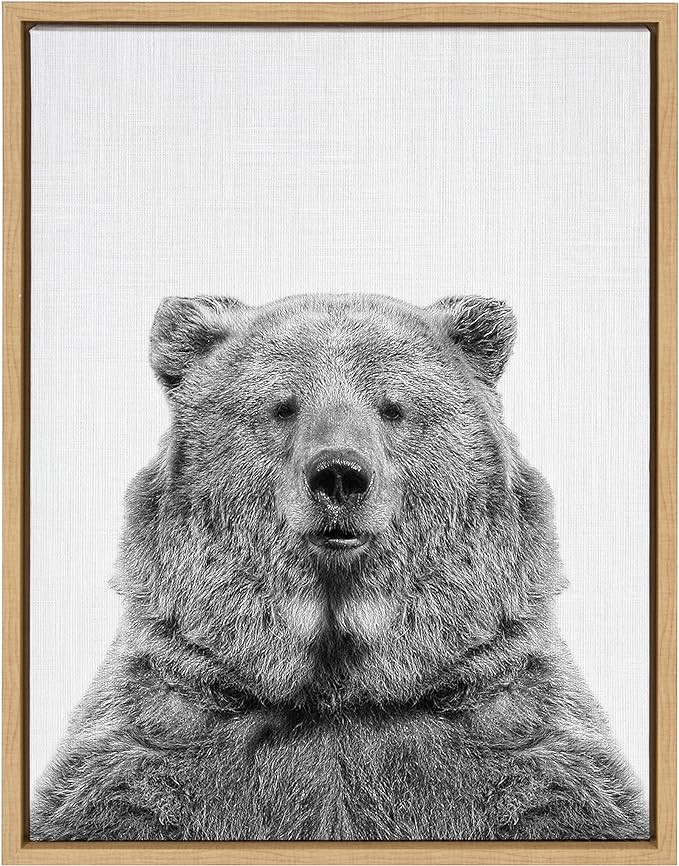 Kate and Laurel Sylvie European Brown Bear Black and White Portrait Framed Canvas Wall Art by Sim... | Amazon (US)
