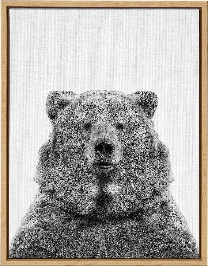 Kate and Laurel Sylvie European Brown Bear Black and White Portrait Framed Canvas Wall Art by Sim... | Amazon (US)