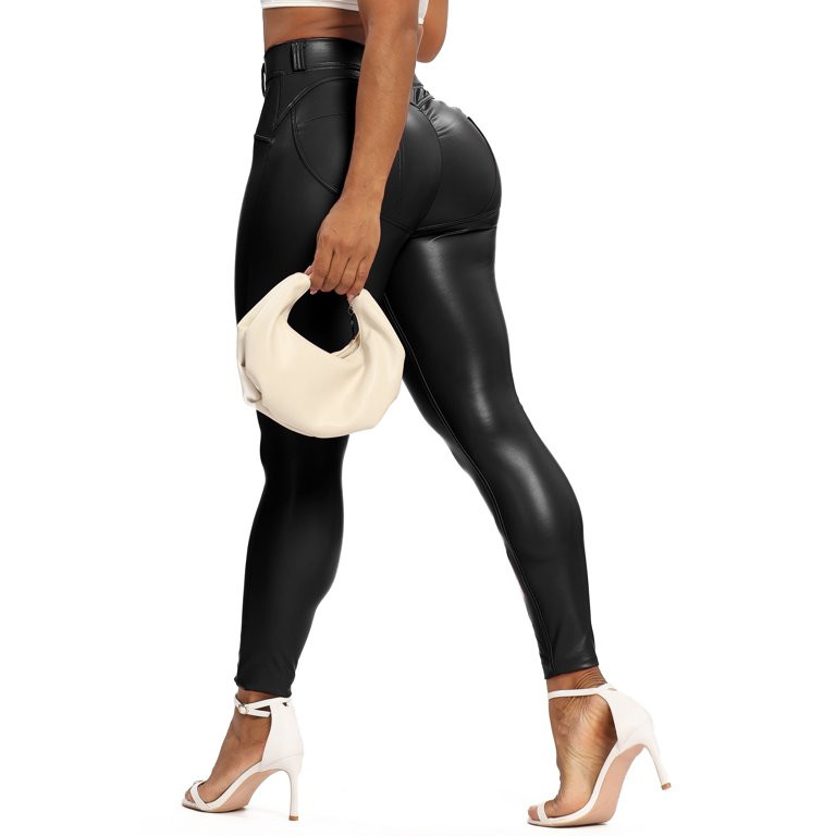 CROSS1946 Women Faux Leather Leggings Scrunch Butt Lift PU Yoga Pants Female | Walmart (US)