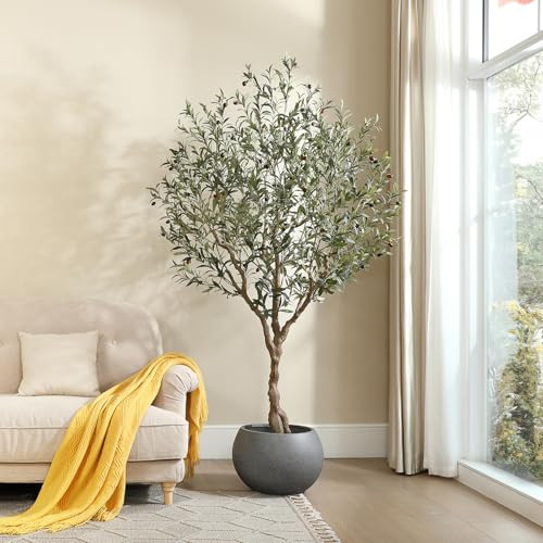 LOMANTO Olive Trees Artificial Indoor, 7Ft Artificial Olive Plants, Tall Faux Olive Tree, Fake Topiary Silk Tree in Pot with Olive Branch & Fruit, Home Office Modern Decor Gift for Housewarming 1Pack | Amazon (US)